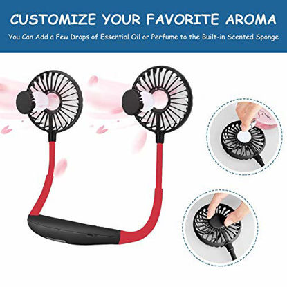 Picture of Amposei Neck Fan, Upgraded Version Portable Fan Hand Free Small Personal Mini USB Fan Rechargeable 3 Speeds 360 Degree Adjustable with LED Light & Aromatherapy Wearable Fan for Sports Travel Outdoor