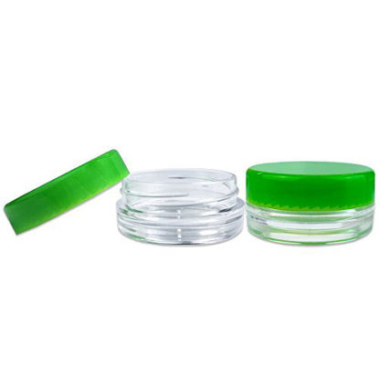 Picture of 50 Jars Beauticom 3 Grams / 3ml Top Quality Round Clear Jars with Lids for Cosmetics, Lotion, Creams, Make Up, Beads, Charms, Rhinestones, Accessories and Much More! (Green Lid)