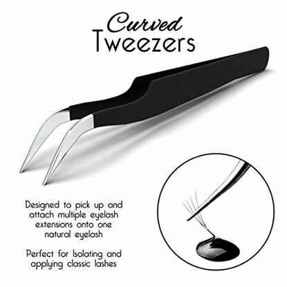 Picture of Sivote Eyelash Tweezers, 2-Pack, Hand Calibrated Straight and Curved Tips, Stainless Steel Lash Tweezers for Eyelash Extensions, Black