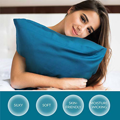 Picture of Bedsure Cooling Bamboo Pillowcases Set of 2 - Teal Breathable Cool Ultra Soft Pillow Cases - Viscose from Bamboo - Organic Natural Silky Material, Moisture Wicking(Teal, King Size 20x40 inches)
