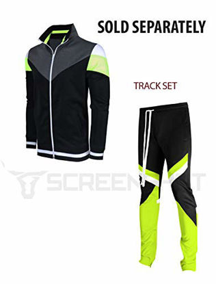 Picture of SCREENSHOTBRAND-P11030 Mens Hip Hop Premium Slim Fit Track Pants - Athletic Jogger Diagonal Triangular Color Block Patch Bottoms-Black/Neon-Small