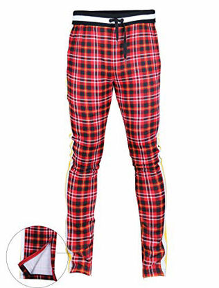 Picture of SCREENSHOTBRAND-P11957 Mens Hip Hop Premium Slim Fit Track Pants - Athletic Jogger Checker Pattern Color Block Print Bottoms-Red/Plaid-Small