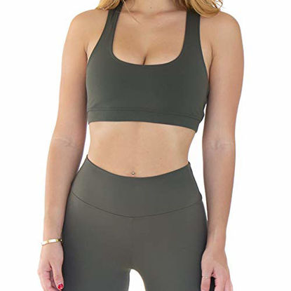 Picture of High Waist Yoga Pants with Pockets for Women - Tummy Control Workout Running 4 Way Stretch Yoga Leggings (Olive, XX-Large)