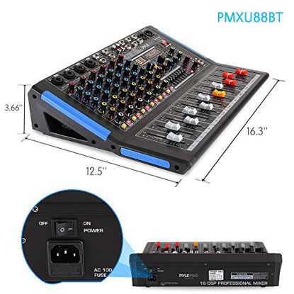 Picture of 8-Channel Bluetooth Studio Audio Mixer - DJ Sound Controller Interface w/ USB Drive for PC Recording Input, XLR Microphone Jack, 48V Power, RCA Input/Output for Professional and Beginners - PMXU88BT