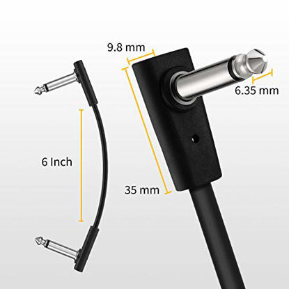 Picture of Donner Flat Patch Cables for Guitar Effect Pedal 6 Inch Save Space Clear Sound 1/4" TS Right Angle 6 Packs