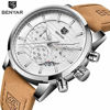 Picture of BENYAR Quartz Chronograph Waterproof Watches Business and Sport Design Leather Band Strap Wrist Watch for Men (Brown Silver White)