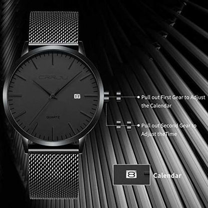 Picture of CRRJU Men's Luxury Watches Slim Fashion Casual Waterproof Date Quartz Watch for Men,7MM Black/Grey