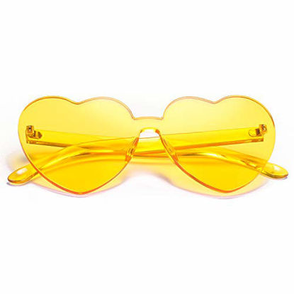 Picture of One Piece Heart Shaped Rimless Sunglasses Transparent Candy Color Eyewear - Yellow