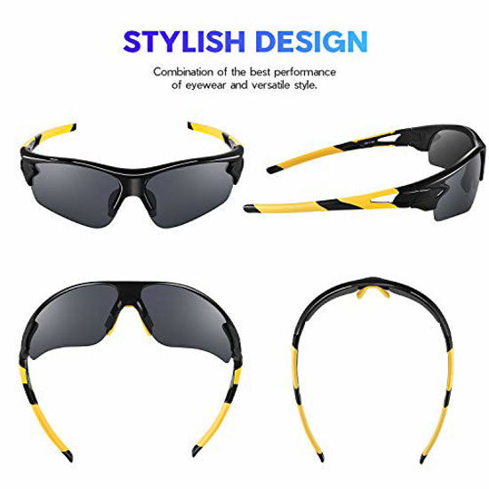 GetUSCart- Polarized Sports Sunglasses for Men Women Youth Baseball Fishing  Cycling Running Golf Motorcycle Tac Glasses UV400 (Black Yellow)