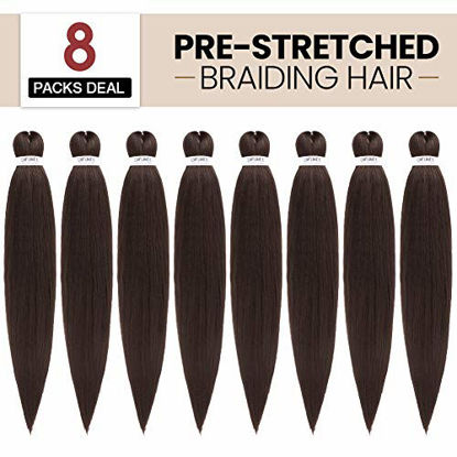 Picture of Pre-Stretched Braiding Hair Extensions 24 inch - 8 Packs Synthetic Crochet Braids, Natural Braid Crochet Hair, Hot Water Setting Professional Soft Yaki Texture (24 inch, #4)
