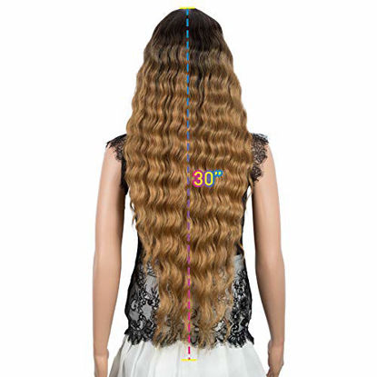 Picture of Joedir Lace Front with 1.5"x4" Simulated Scalp Wig 30'' Long Wavy Heat Resistant Synthetic Wigs For Black Women 130% Density(Ombre blond)