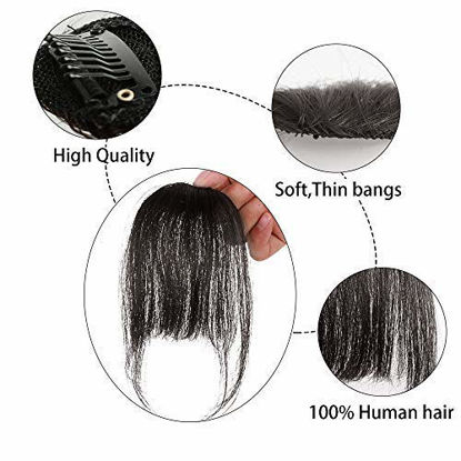 Picture of AISI QUEENS Clip in Bangs 100% Human Hair Extensions Reddish Brown Clip on Fringe Bangs with nice net Natural Flat neat Bangs with Temples for women One Piece Hairpiece (Brown black)