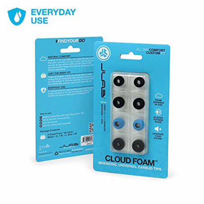 Picture of JLab Audio Cloud Foam Mnemonic Earbud Tips | 4 Pairs of Custom Fit Universal Tips | Memory Cloud Foam | Black/Blue