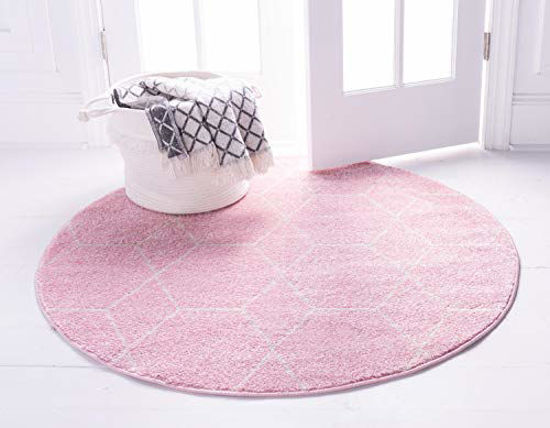 Picture of Unique Loom Trellis Frieze Collection Lattice Moroccan Geometric Modern Pink Round Rug (8' 0 x 8' 0)