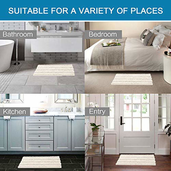 Picture of Extra Thick Striped Bath Rugs for Bathroom - (Set of 2) Anti-Slip Bath Mats Soft Plush Chenille Yarn Shaggy Mat Living Room Bedroom Mat Floor Water Absorbent (Ivory, 20 x 32 Plus 17 x 24 - Inches)