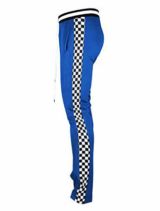 Picture of SCREENSHOTBRAND-P11854 Mens Hip Hop Premium Slim Fit Track Pants - Athletic Jogger Bottom with Side Checker Taping-Royal-XLarge