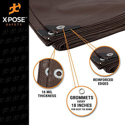 Picture of 6' x 20' Super Heavy Duty 16 Mil Brown Poly Tarp Cover - Thick Waterproof, UV Resistant, Rot, Rip and Tear Proof Tarpaulin with Grommets and Reinforced Edges - by Xpose Safety