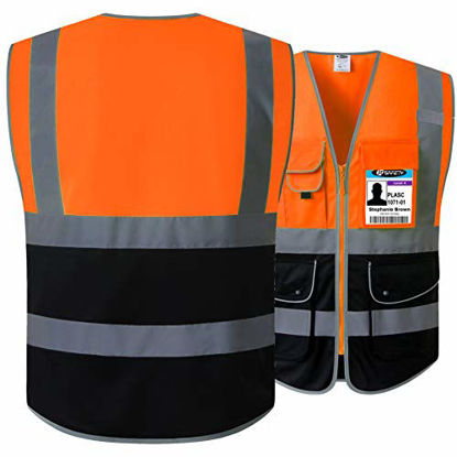 Picture of JKSafety 9 Pockets Class 2 High Visible Reflective Safety Vest Zipper Front Breathable Lining Orange-Black Meets ANSI/ISEA Standards(Orange-Black,X-Large