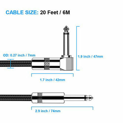 Picture of Guitar Cable 20 ft New bee Electric Instrument Cable Bass AMP Cord 1/4 Straight to Straight for Electric Guitar, Bass Guitar, Electric Mandolin, Pro Audio (Right Angle)