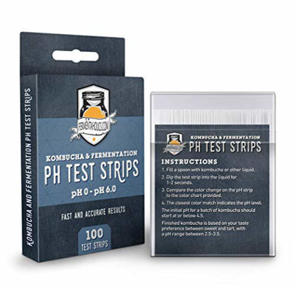 Picture of Kombucha pH Test Strips - pH Range 0-6 | 100 Test Sticks | Instant Read | Food Service, Brewing and Fermentation Test Strips