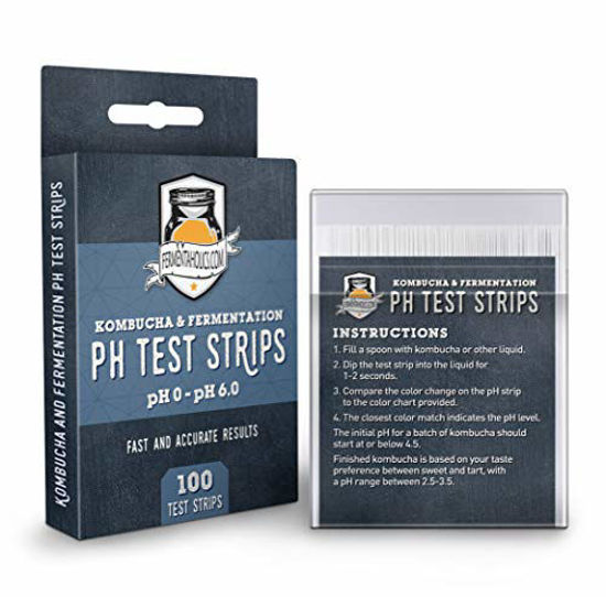 Picture of Kombucha pH Test Strips - pH Range 0-6 | 100 Test Sticks | Instant Read | Food Service, Brewing and Fermentation Test Strips