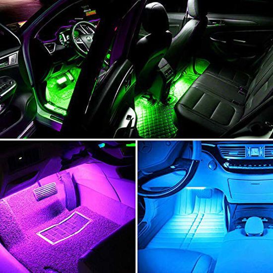 Picture of XIANKO Car Led Strip Lights, Car LED Light Interior 4pcs 48 LED DC 12V Multi-Color Music Under Dash Lighting Kit with Sound Active Function and Wireless Remote Control- Car Charger