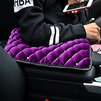 Picture of Forala Auto Center Console Pad PU Leather Car Armrest Seat Box Cover Protector Universal Fit (Purple-Plush)