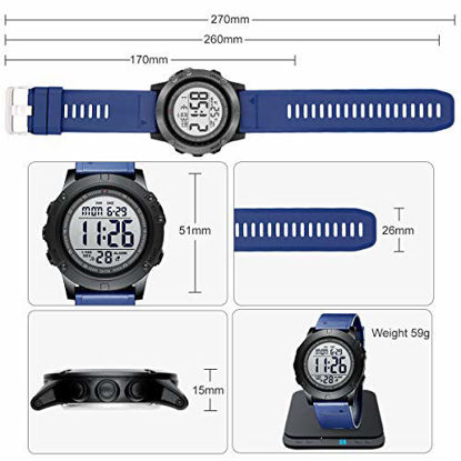 Picture of GOLDEN HOUR Men's Digital Sport Watches Waterproof Military Tactical Style with LED Backlight and Blue Rubber Strap Big Face Watch for Men