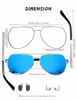Picture of LUENX Men Women Aviator Sunglasses Polarized Shades Flexible Spring Hinge - Dark Blue Mirror Lens Silver Metal Frame 60mm
