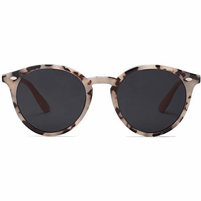Picture of SOJOS Classic Retro Round Polarized Sunglasses UV400 Mirrored Lens SJ2069 ALL ME with Grey Tortoise Frame/Grey Lens with Rivets