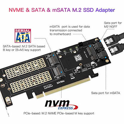 Picture of 3 in 1 NGFF and mSATA SSD Adapter Card, Electop M.2 NVME to PCIE/ M.2 SATA SSD to SATA III/ mSATA to SATA Converter, Support 2280/ 2260/ 2242 /2230 Host Controller Express Card