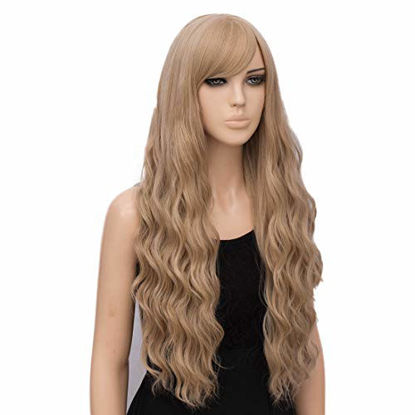 Picture of netgo Ash Blonde Wig for Women Long Wavy Heat Resistant Fiber Wigs Side Bangs Cosplay Party