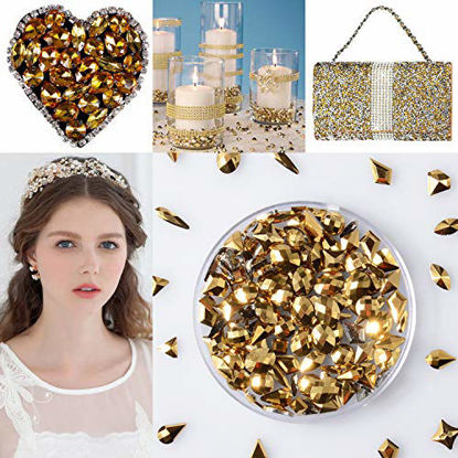Picture of Warmfits AB Crystal Rhinestones Set, Rhinestones Nail Art Gems 9K Clear Class Multi-Shape Flat Back AB Shiny Nail Jewels for Nail DIY Crafts Makeup Phones Clothes Shoes Jewelry Bags 1840pcs Gold