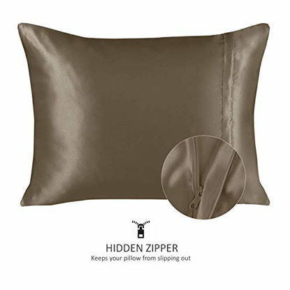 Picture of ShopBedding Luxury Satin Pillowcase for Hair - King Satin Pillowcase with Zipper, Pewter (Pillowcase Set of 2) - Blissford