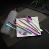 Picture of Devico Portable Utensils, Travel Camping Cutlery Set, 8-Piece including Knife Fork Spoon Chopsticks Cleaning Brush Straws Portable Case, Stainless Steel Flatware set (8-piece Rainbow)