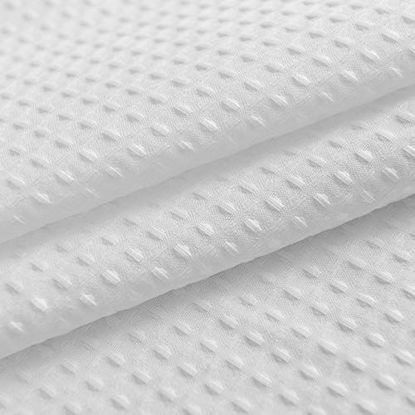 Picture of Small RV Shower Curtain Waffle Weave 36 x 64 Inches - 230GSM Heavy Fabric, Water Repellent, Washable, White, 36x64