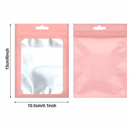 Picture of 100 Pieces Resealable Mylar Ziplock Food Storage Bags with Clear Window Coffee Beans Packaging Pouch for Food Self Sealing Storage Supplies (Pink, 4 x 6 Inch)