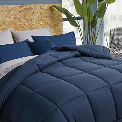 Picture of Bedsure Navy Comforter Queen Size Duvet Insert - Quilted Bedding Comforters for Queen Bed with Corner Tabs