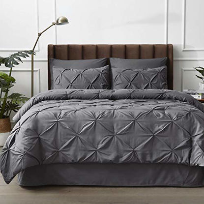 Picture of Bedsure Comforter Set Twin Bed in A Bag Dark-Grey 6 Pieces - 1 Pinch Pleat Comforter(68X88 inches), 1 Pillow Sham, 1 Flat Sheet, 1 Fitted Sheet, 1 Bed Skirt, 1 Pillowcase
