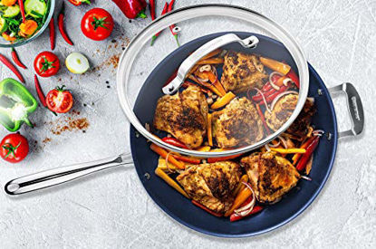 Picture of Granitestone Blue Nonstick 14 Frying Pan with Lid with Ultra Durable Mineral and Diamond Triple Coated Surface, Family Sized Open Skillet, Oven and Dishwasher Safe, 100% PFOA Free
