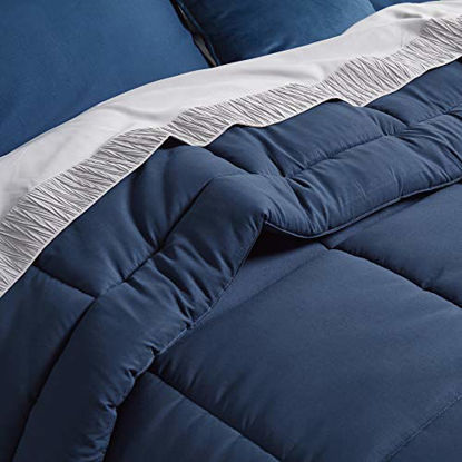 Picture of Bedsure Down Alternative Comforter California King All Season Quilted Lightweight Comforter Duvet Insert CarlKing with Corner Tabs 300GSM Plush Microfiber Fill Machine Washable Navy 102x96 Inch