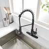 Picture of OWOFAN Black Kitchen Faucet Contemporary Spring Kitchen Sink Faucet with Pull Down Sprayer, Single Handle Pull Out Kitchen Faucets with Deck Plate 866055R