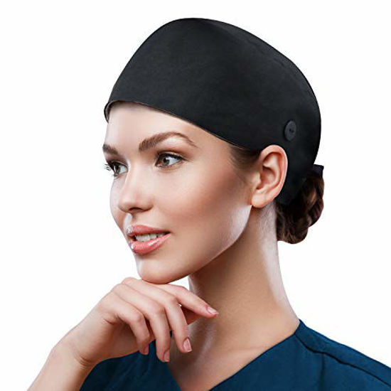 2 Pack Working Caps with Button and Sweatband One Size Working Head Cover Adjustable Working Hats for Women Men