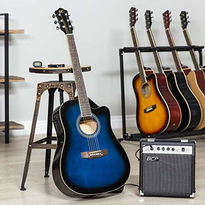 Picture of Best Choice Products 41in Full Size Acoustic Electric Cutaway Guitar Set w/ 10-Watt Amplifier, Capo, E-Tuner, Gig Bag, Strap, Picks (Blue)