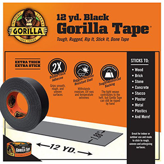 Black, Pack of 6 1.88" x 12 yd Gorilla Heavy Duty and Double Thick Duct Tape 