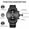 Picture of GOLDEN HOUR Men's Watches with Stainless Steel and Metal Casual Waterproof Chronograph Quartz Watch, Auto Date in Red Hands