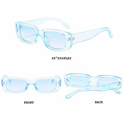 Picture of BUTABY Rectangle Sunglasses for Women Retro Driving Glasses 90s Vintage Fashion Narrow Square Frame UV400 Protection Blue