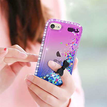 Picture of iPod Touch 7 Case, iPod Touch 6 Case, iPod Touch 5 Case with Tempered Glass Screen Protector [2 Pack] for Girls, LeYi Glitter Liquid Clear Phone Case for Apple iPod Touch 7th/ 6th/ 5th Gen Purple/Blue