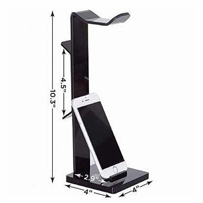 Picture of Geekdigg Gaming Headset Headphone Stand Holder with Cable Organizer & Cellphone Stand - Black