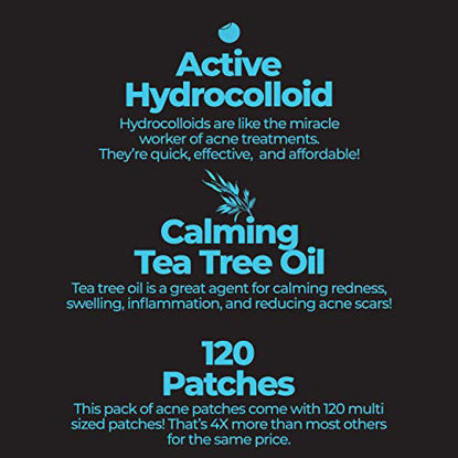 Picture of Acne Patches (120 Count) with Tea Tree Oil, Hydrocolloid Pimple Patches for Face - Zit Patch Acne Dots - Cystic Acne Patches Treatment - Pimple Patch with 3 Size Acne Stickers